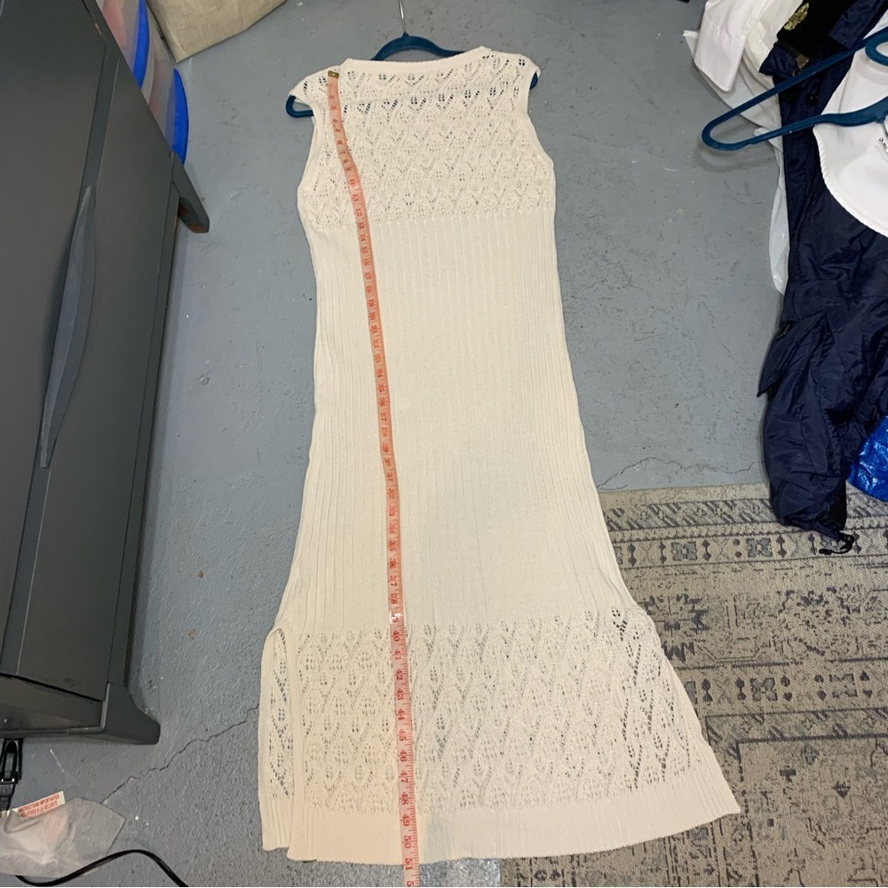 Zara Cream Crochet Knit Maxi Dress Sz M Sleeveless Side Slit Minimalist Coatal - Picture 10 of 14